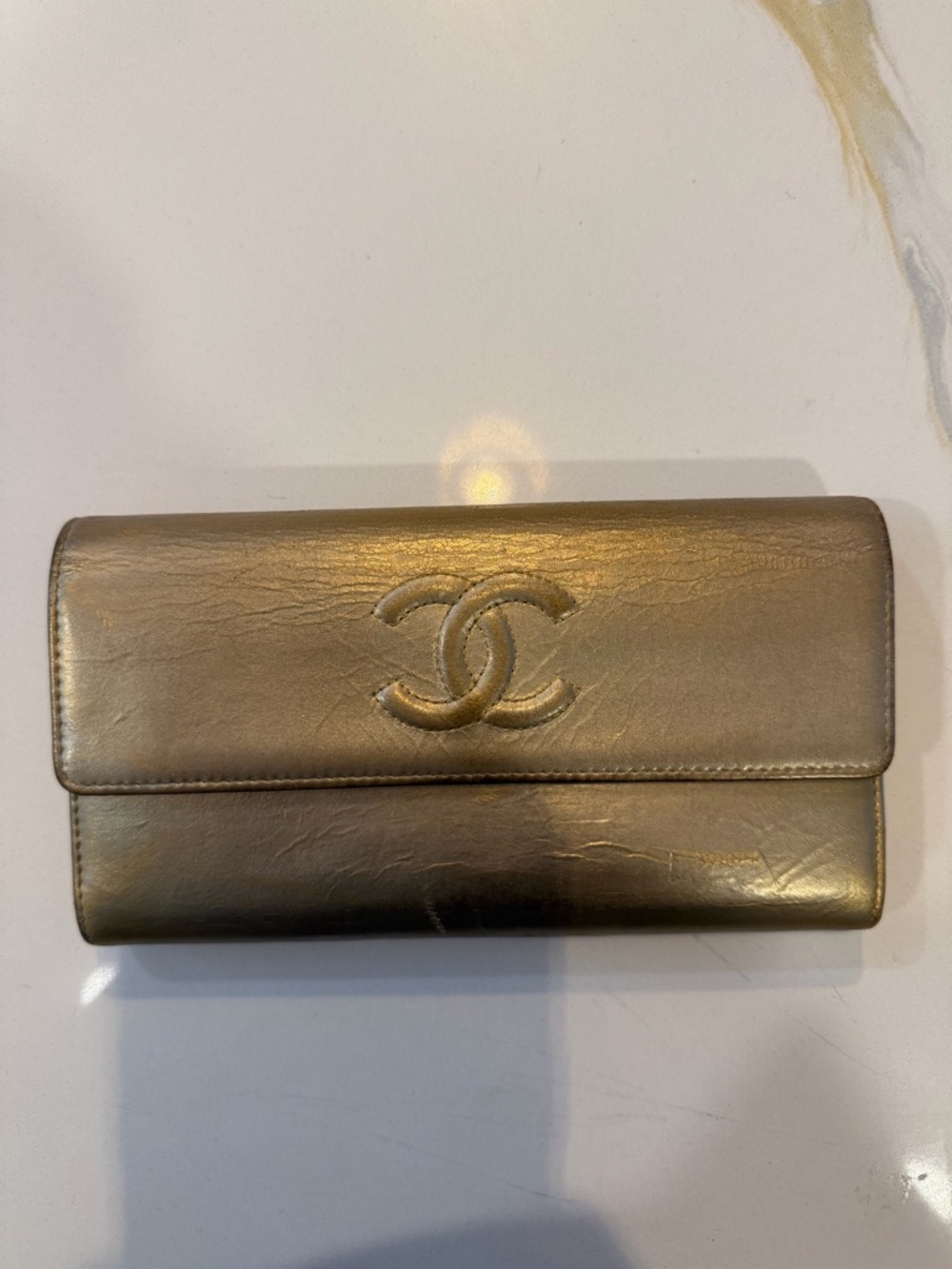 CHANEL Metallic Gold Leather CC Flap Wallet